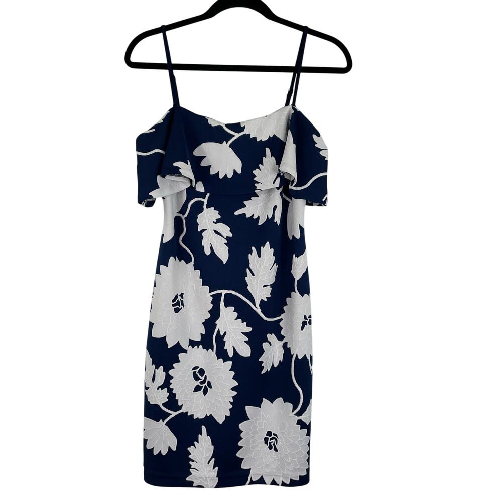 Guess Blue Floral Strappy Draped Bodice Mini Dress 90s Y2K Women's 8 Textured
